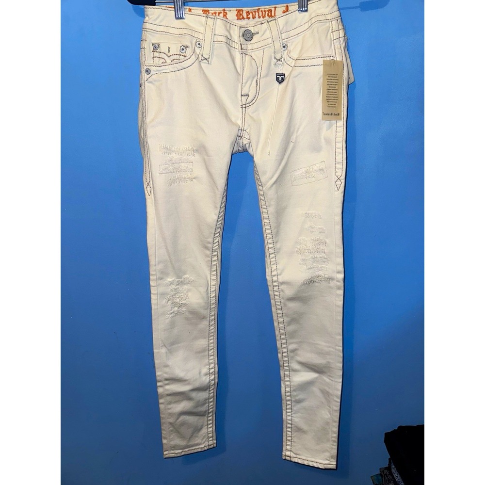 Rock Revival Evian Slim Skinny Jeans White Distressed Mid Rise P0455 Size 26